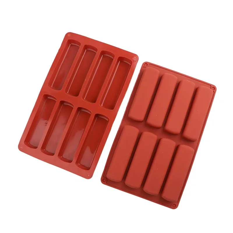 Food Grade Silicone 8 Cavity Rectangular Shape Chocolate Mousse Candy Oatmeal Pastry Mold Foldable Chocolate bar Mould