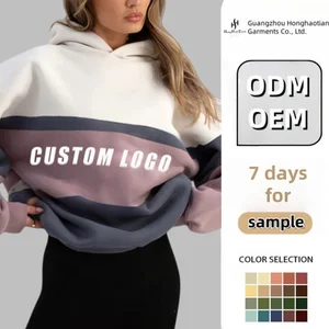 ODM Custom Embroidered Color Block Hoodie Streetwear High Quality Sport Gym Fleece Pullover 100% Cotton Oversized Women's Hoodie
