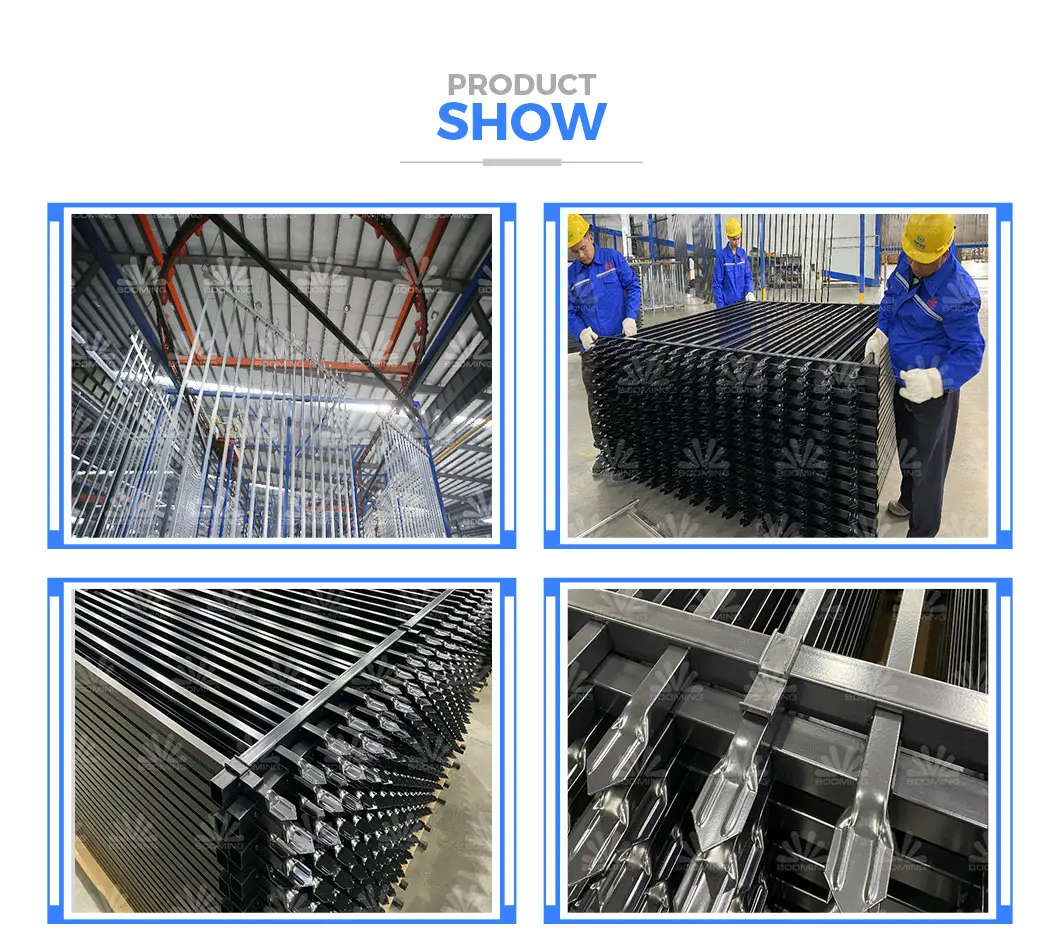 1800mm High X 2400mm Garrison Fencing Wide 2 rails 40X40X1.6 Upright 25X25X1.2 Crimped Spear With Post 65X65mm*1.60mm