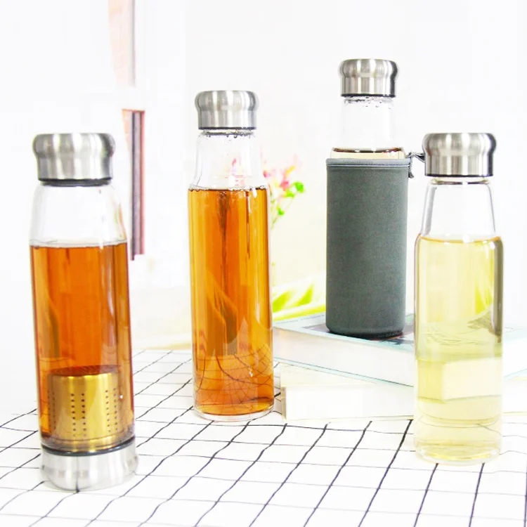 Custom Logo 600ml 750ml 1000ml Reusable High Borosilicate Glass Water Bottle With Lid