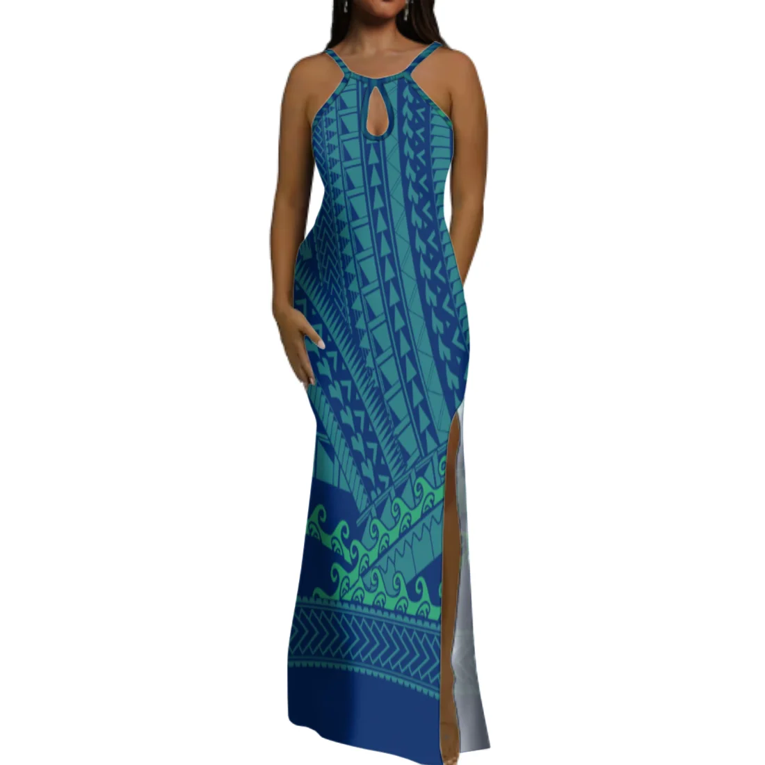 Best Price Custom Ladies Water Drop Design Sleeveless Long Dress Fiji Tonga  Print Sling Strap Gowns Summer Slit Casual Dress| Alibaba.com