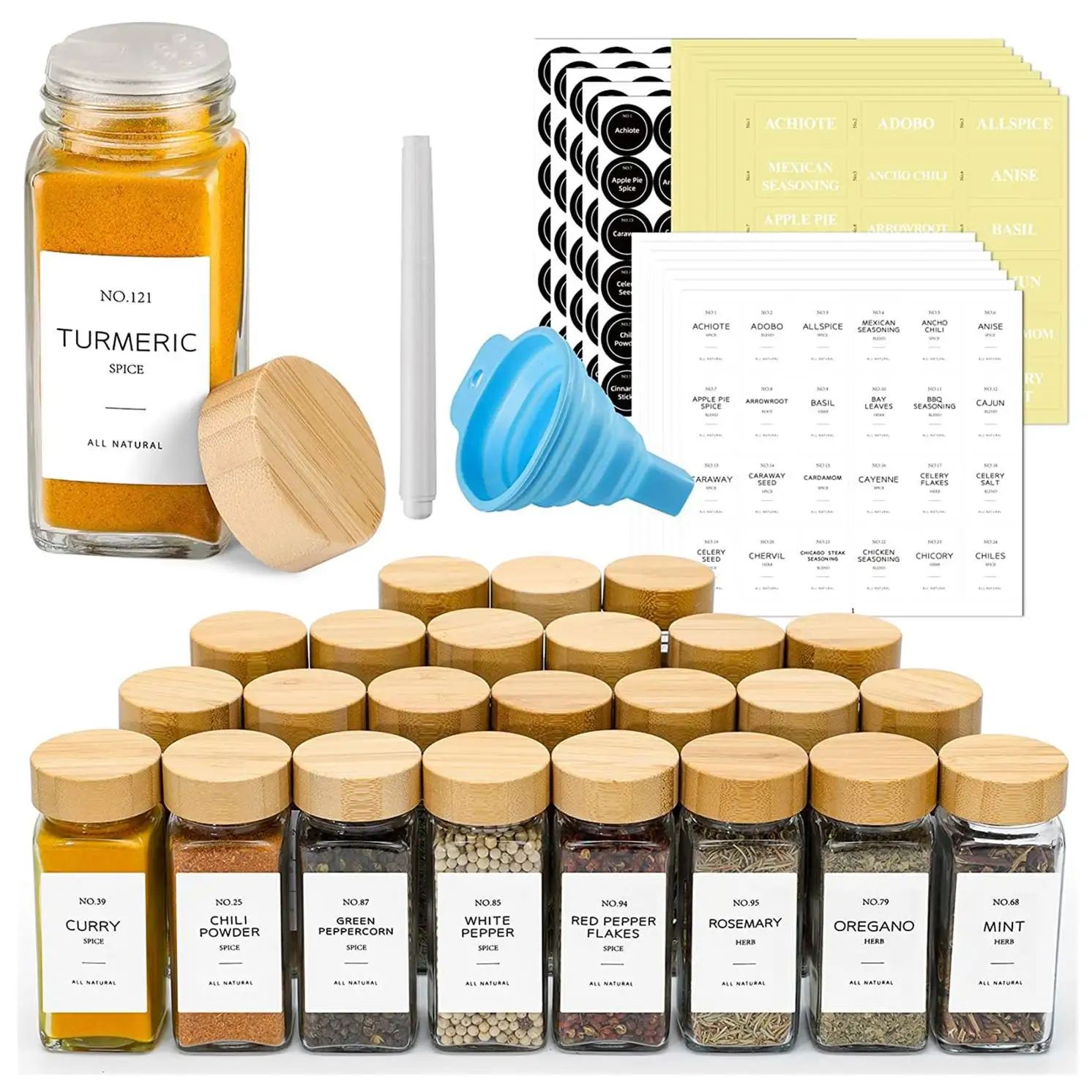 in Stock Glass Spice Jar 120ml Kitchen Household Storage Jar with Bamboo  Lid 4oz Square Shaker Bottle with Wooden Lid - China 24PCS Spice Jars with  Labels Set and Glass Spice Jars