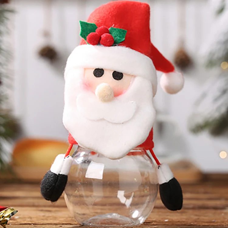 Christmas Candy Jar, Mini Food Storage Container Christmas Santa Claus  Snowman Reindeer Clear Plastic Candy Jar