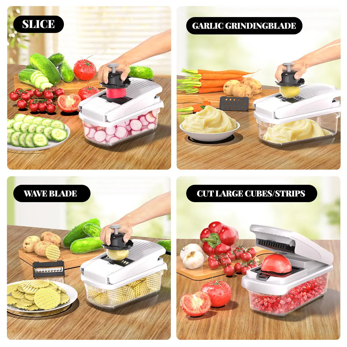 2025 Kitchen Wholesale Multifunctional 13/15 in 1 ABS Stainless Steel Tomato Slicer Dicer Manual Vegetable Cutter Chopper