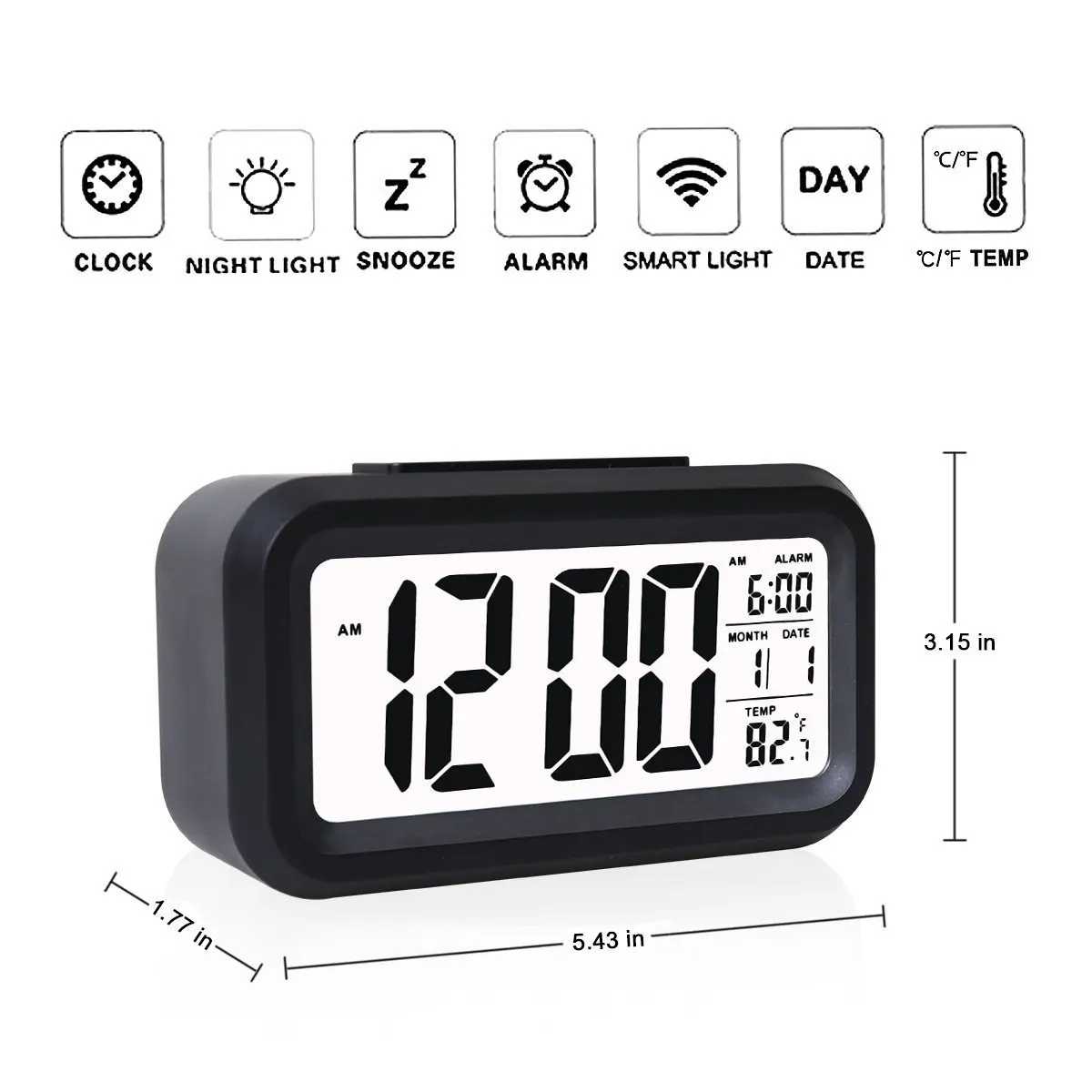 Factory Direct Sale Desk Clock Square Digital Led Clock Calendars Electric Day Light Smart Alarm Clock