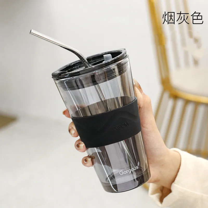 Feiyou Custom 450ml Northern Lights Glass Water Cup with Lid and Straw  Reusable Travel Coffee Glass Mug Cup