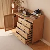Walnut Green Wicker Four-Drawer, One-Door Dresser