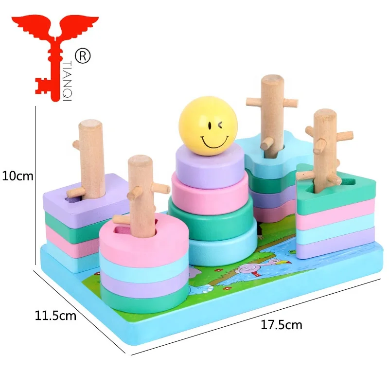 Tower Shape Model Building Block Educational Wooden Toy for Kids