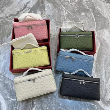 Factory Direct Sale - Genuine Leather Women's Handbag, Head Layer Cowhide with Ostrich Pattern, Double Shoulder Handbag 19cm