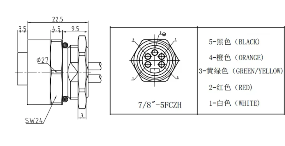 IP67 Waterproof 5-Pin Male Female Connector 5/8-Inch Alloy Brass Material Copper Power for Aerospace