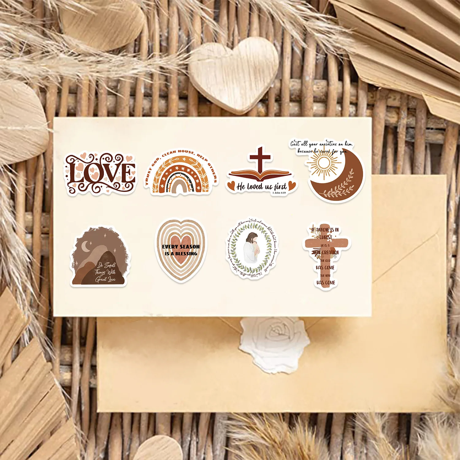 Lot De 100 Autocollants Bohèmes Jésus Chrétien Inspirants Avec Verset De La Bible - Esthétiques - Cadeaux Religieux Chrétiens - Autocollants En Vinyle Pour Bouteilles D'eau, Ordinateur Portable