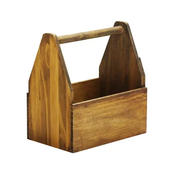 vintage brown wooden tool organizer box standing  garage  tool storage cabinet with handle