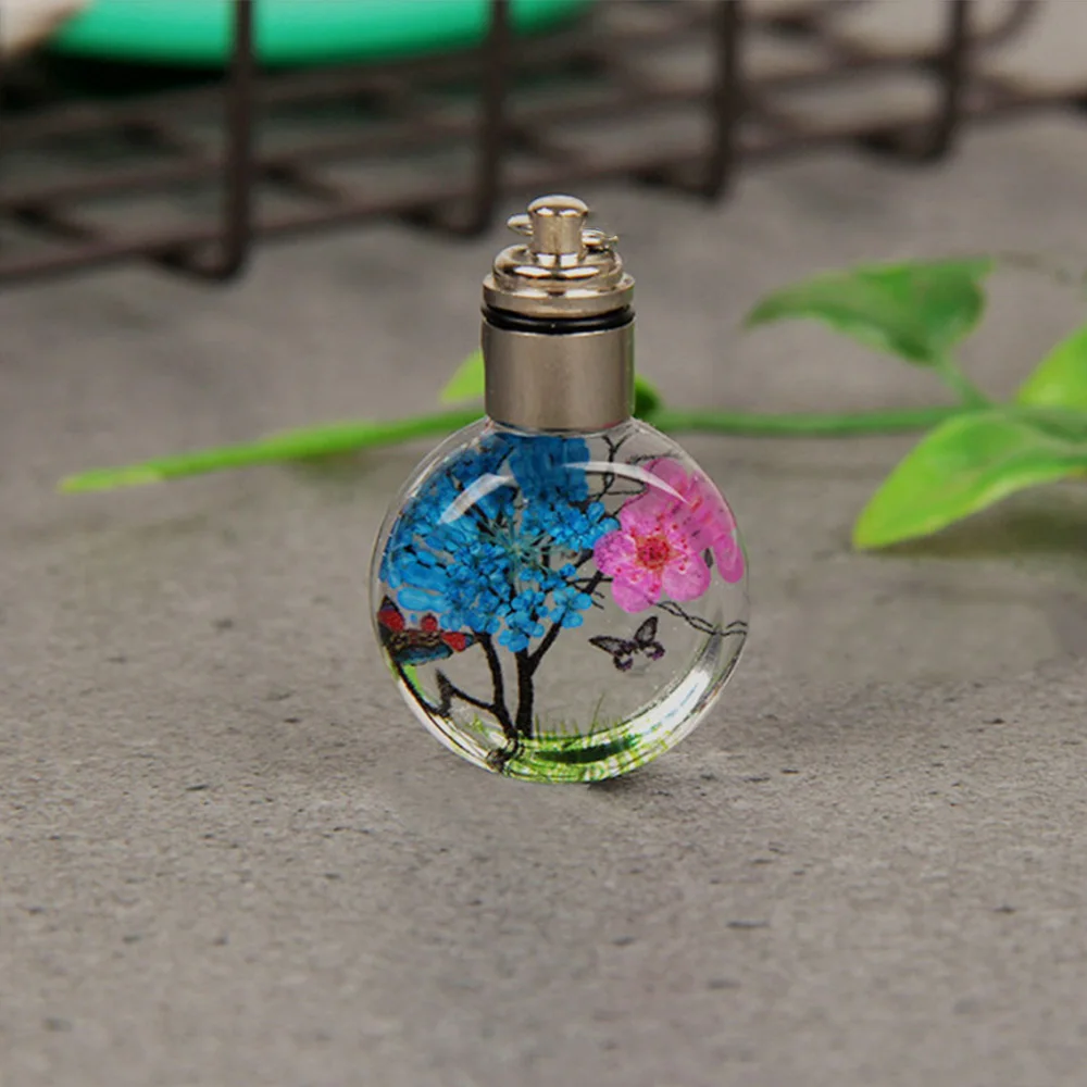 Cremation jewelry stainless steel new luminous dried flower butterfly permanent preservation pendant glass ball women's necklace