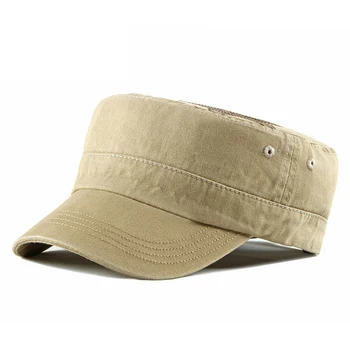 Vintage Flat Top Washed Cotton Cadet Cap Adjustable Plain Baseball Cap Patrol Castro Cap Hat