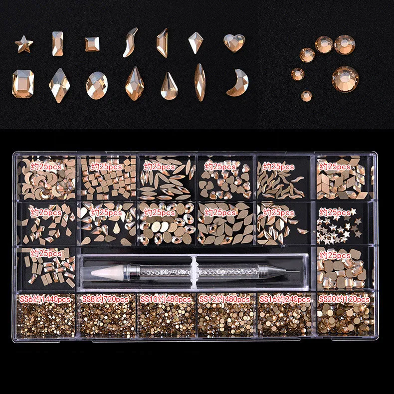 3830Pcs Crystal AB Nails Art Rhinestone Tool Set Mixed Flatback Gemstone for Nails details