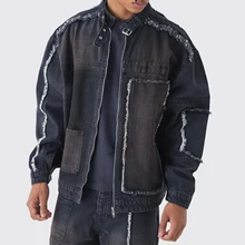 Oversized Dirty Wash Carpenter Denim Biker Jacket Premium Cotton Custom Men's Jacket Vintage Hip Hop Streetwear Denim Jacket