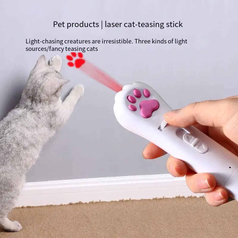 USB Rechargeable Interactive Pet Toys Multi-pattern Infrared Projection Paw Print Laser Cat Stick