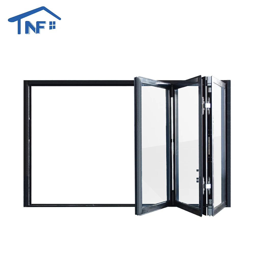 Modern Double Glass Folding Window with Bifold Hardware Insulated Roller Blind for Villa Use
