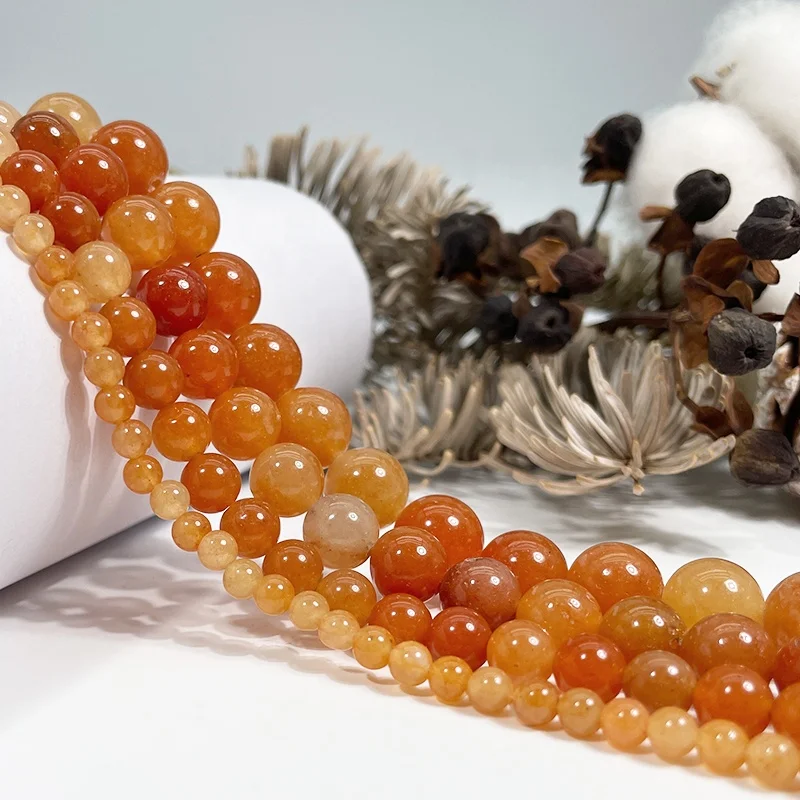 Natural Red Orange Aventurine Beads for Jewelry Making