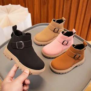 Wholesale Winter Warm Shoes Safety Children Boots Fashion British Style Ankle Boots for Girls New Designer Kids Shoes for Teens