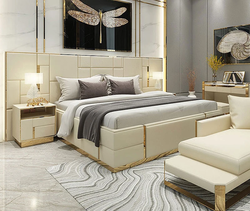 Luxury King Contemporary Bed Furniture Italian Leather King Size Luxury