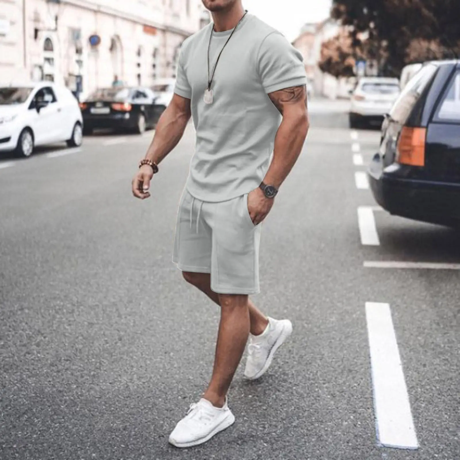 2021 Men's Summer Short Sleeve Shorts Set Men's Athletic Casual Set