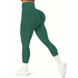 Customized  Yoga Pants Dark Green Full Length High Waist  Tummy Control Leggings for Sports Gym Wear
