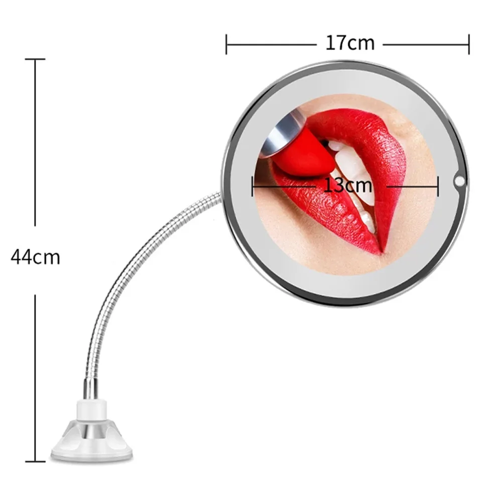 Plastic round flexible gooseneck magnifying Wall mounted make up shaving led bathroom mirror with LED light