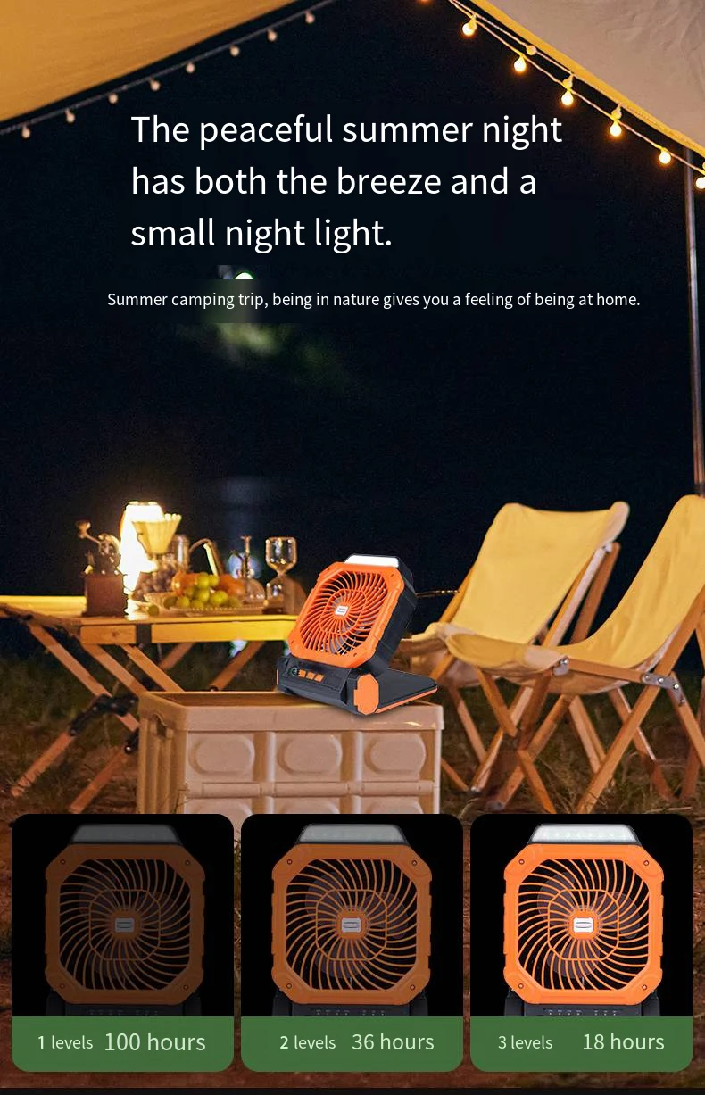 7800mAh Solar Portable Fan with Brushless Motor,USB-C Charging,4-Speed & LED Light/CE/FCC/ROHS Certified for Outdoor Camping