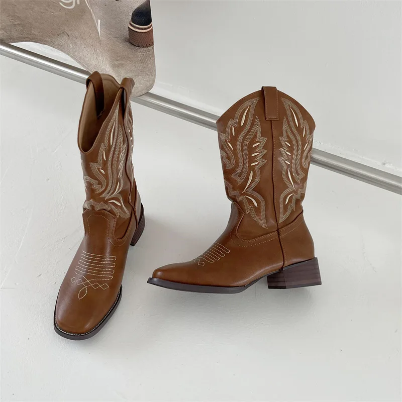 2023 Women Western Vintage Cowgirl Boot Slip-on Chelsea Boots