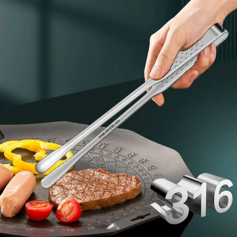 316L Stainless Steel Korean Style Kitchen Food Cooking Steak Buffet Tongs Small BBQ Metal Clip Anti-Scalding Barbecue Tool