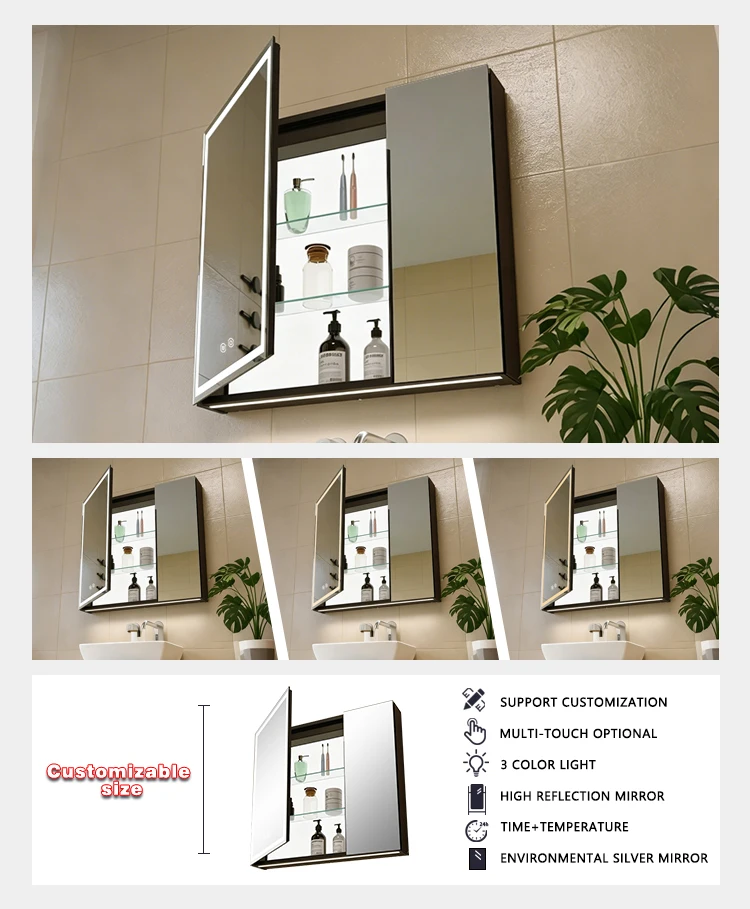 product factory modern smart mirror cabinet wall mounted cabinet bathroom furniture aluminum including mirror with led for hotel-4