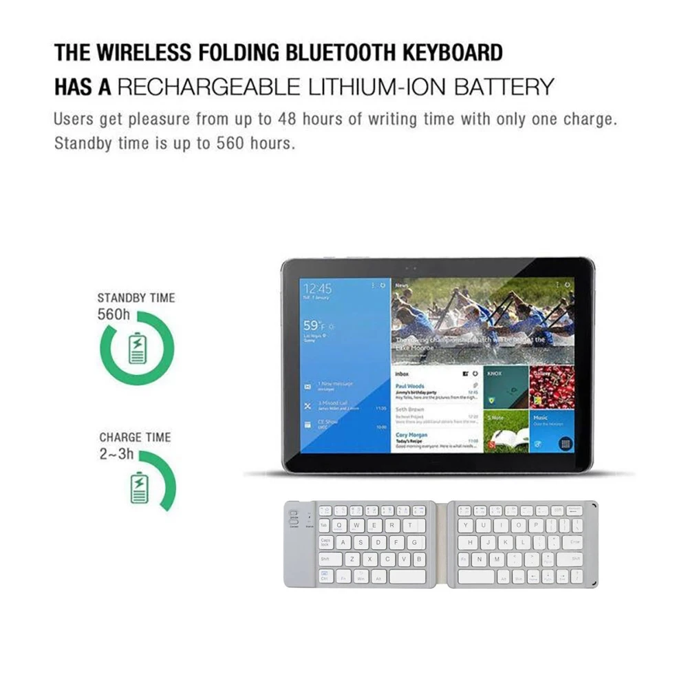 Mini Wireless  Foldable Keyboard Portable Folding Keyboard for Pad Tablet SmartPhone Slient Click Small Foldable Keyboard