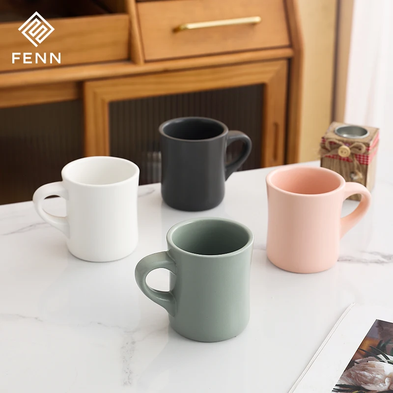 FENN Custom Logo Wholesale Pink Gray White Green Pottery Cups Matte Colorful Glazed Ceramic Coffee Cup Mug 350ml Porcelain Mug