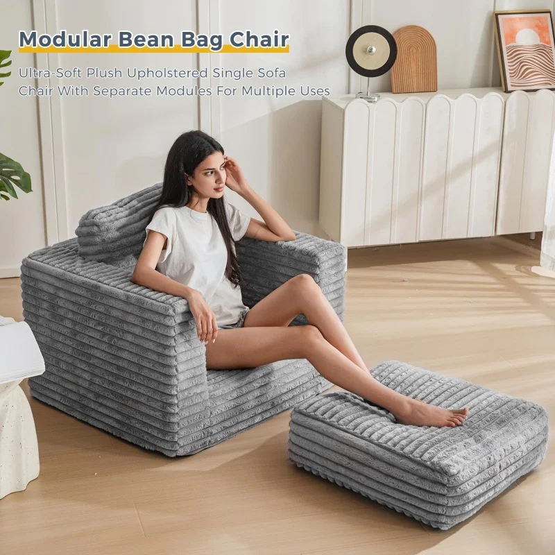 YILISTAR Light Grey High-Density Foam Living Room 1 Person Sofa Modern Compressed Foam Giant Minimal Compress Boneless Couch