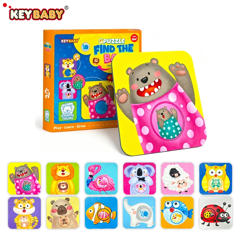 Keybaby Find the Baby Puzzle Animal Theme Matching Puzzle Cards for Kids Toddler Educational Learning Puzzle Toy Preschool