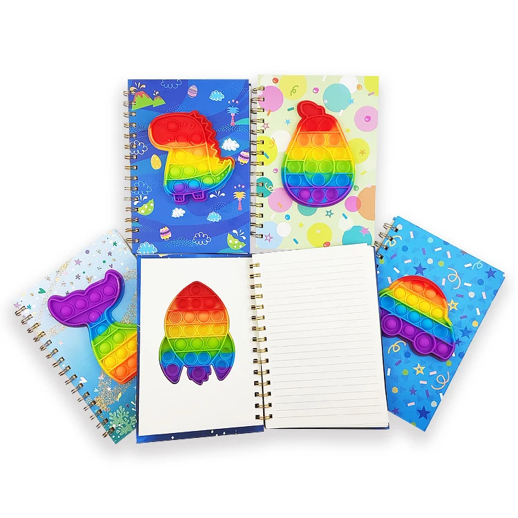 2024 Silicone Decompression PopIt Notebook Bubble Fidget Toys Stress Relief Student Novelty A5 Hardcover Spiral Notebook