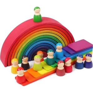 12pcs Wooden Rainbow Blocks Stacking Toy Large Rainbow Building Blocks Wooden Toys for Kids Montessori Educational Toys
