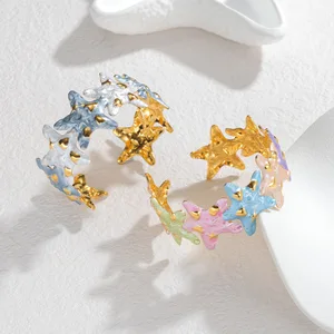 Light Luxury Office Lady Bracelet 18K Gold Plated Star Cuff Bangle Wholesale Ins Style Enamel Fashion Jewelry for Women