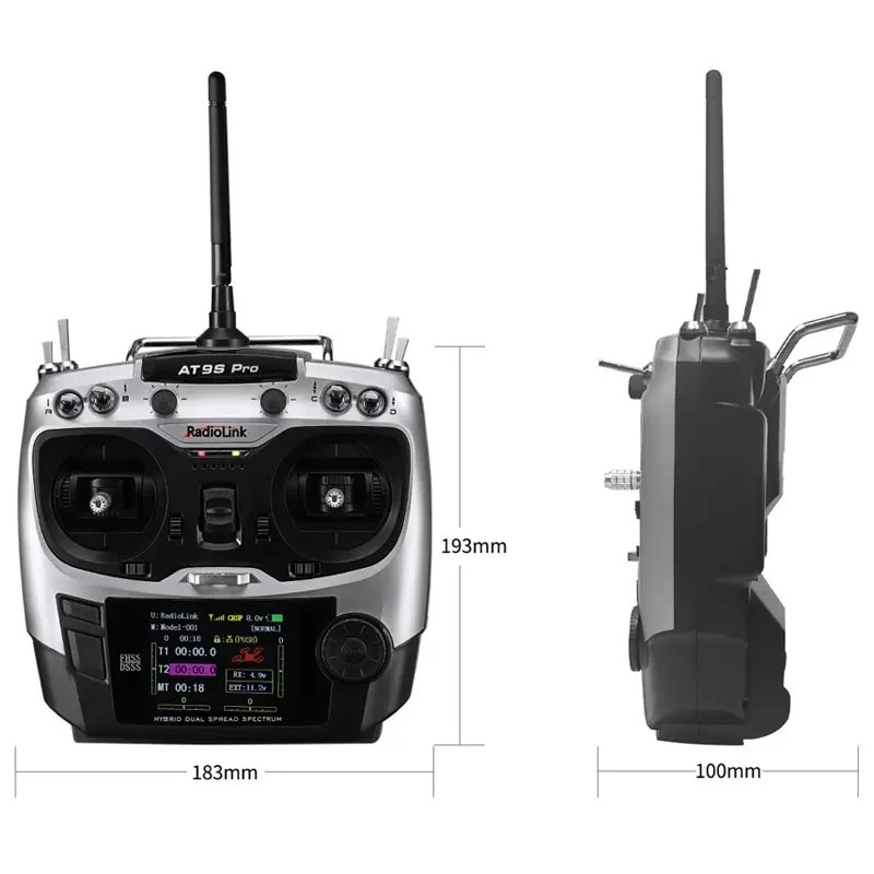 RadioLink Transmitter AT9S Pro 10C/12 Channels Grey Radio Ardupilot Throttle Left with Receiver R9DS 2.4GHz Controller for Drone