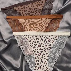 JENGS Ice Silk Sexy Temptation Briefs, Women's Sports Fitness Underwear Leopard Print Lace Interior Thongs