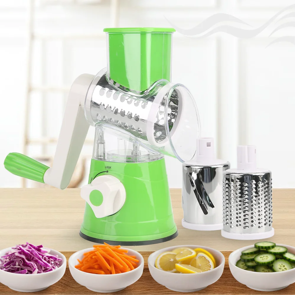 Multi-Function Manual Vegetable Chopper Cutter Kitchen Gadget Hand-Crank Rotary Vegetable Shredder Slicer Food Grater W/ Handle