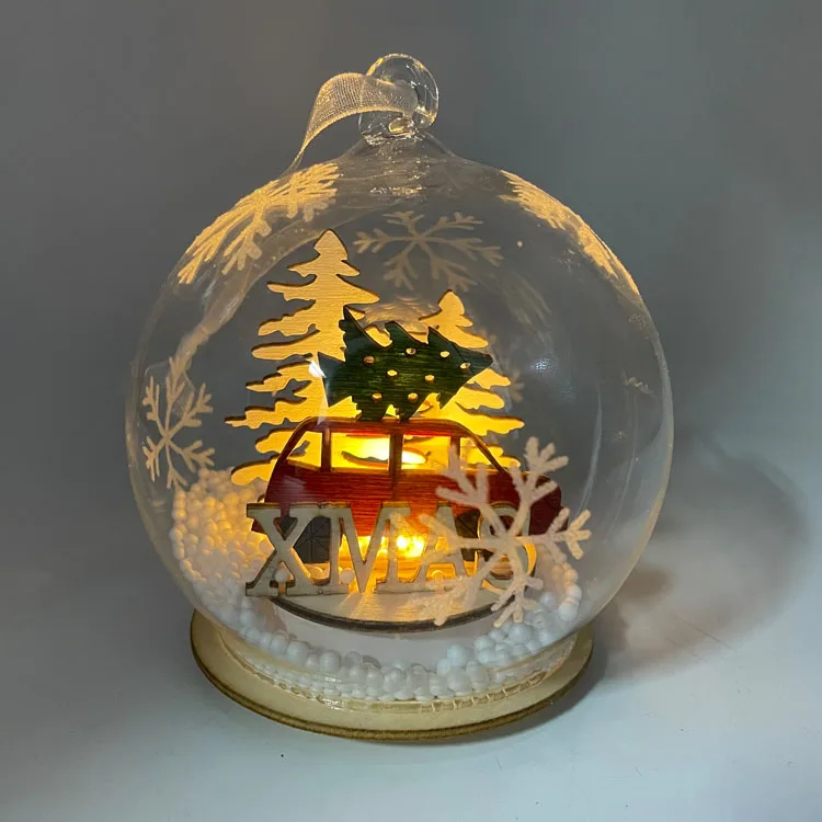 Transparent glass hanging christmas tree ball ornament decorative christmas decorating lighting ball set suppliers with logo manufacture