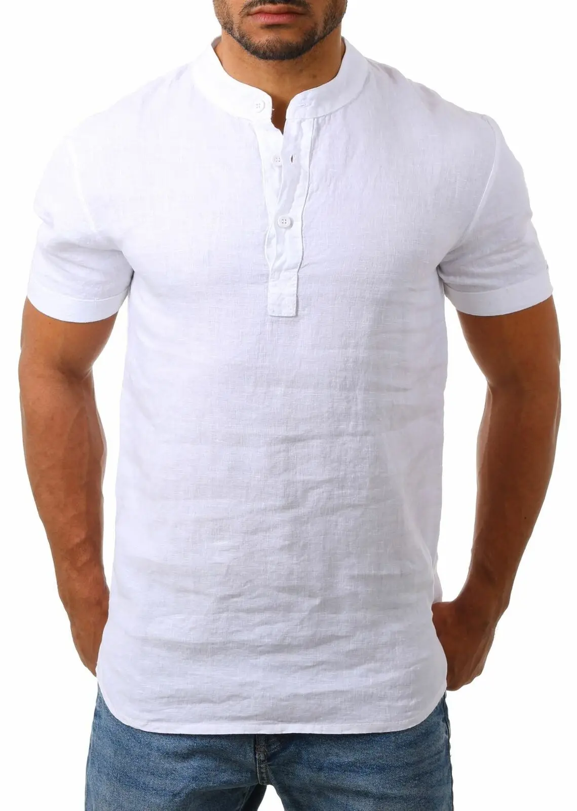 Mens Shirts Casual Stylish Summer Short Sleeve Stand Collar