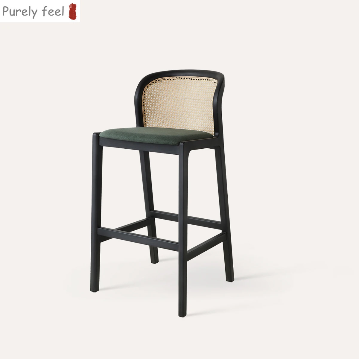 Restaurant bar Chair Solid Wood Light Luxury Rattan Retro Leisure bar Chair Nordic Home Modern Simple High Stool