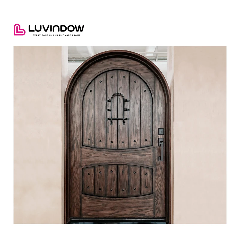 ソリッドウッドアンティークアーチ型フロントドアVグルーブパネル付き