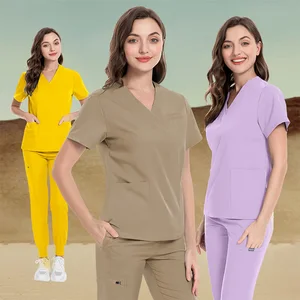 V-neck Scrubs Uniforms Men Women Short Sleeve Suit Doctor Hospital Medical Elastic Waist Nursing Scrubs uniforme de enfermera
