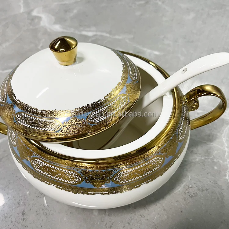 Tableware Dinner Plate Electric Machine Golden New Bone China Dinner Set 109pcs Dinnerware Luxury Porcelain for 12 Person