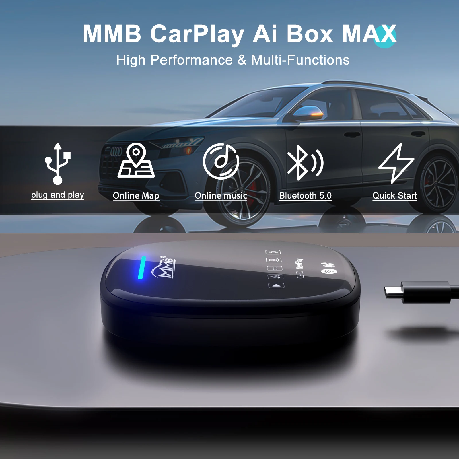 Android 10 MMB Wireless CarPlay AI Box - Video Adapter with SIM Slot for Android Auto