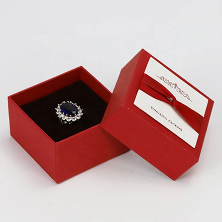 Factory Wholesale good Quality Cardboard velvet ring box dark red  Paper Jewelry cardboard box